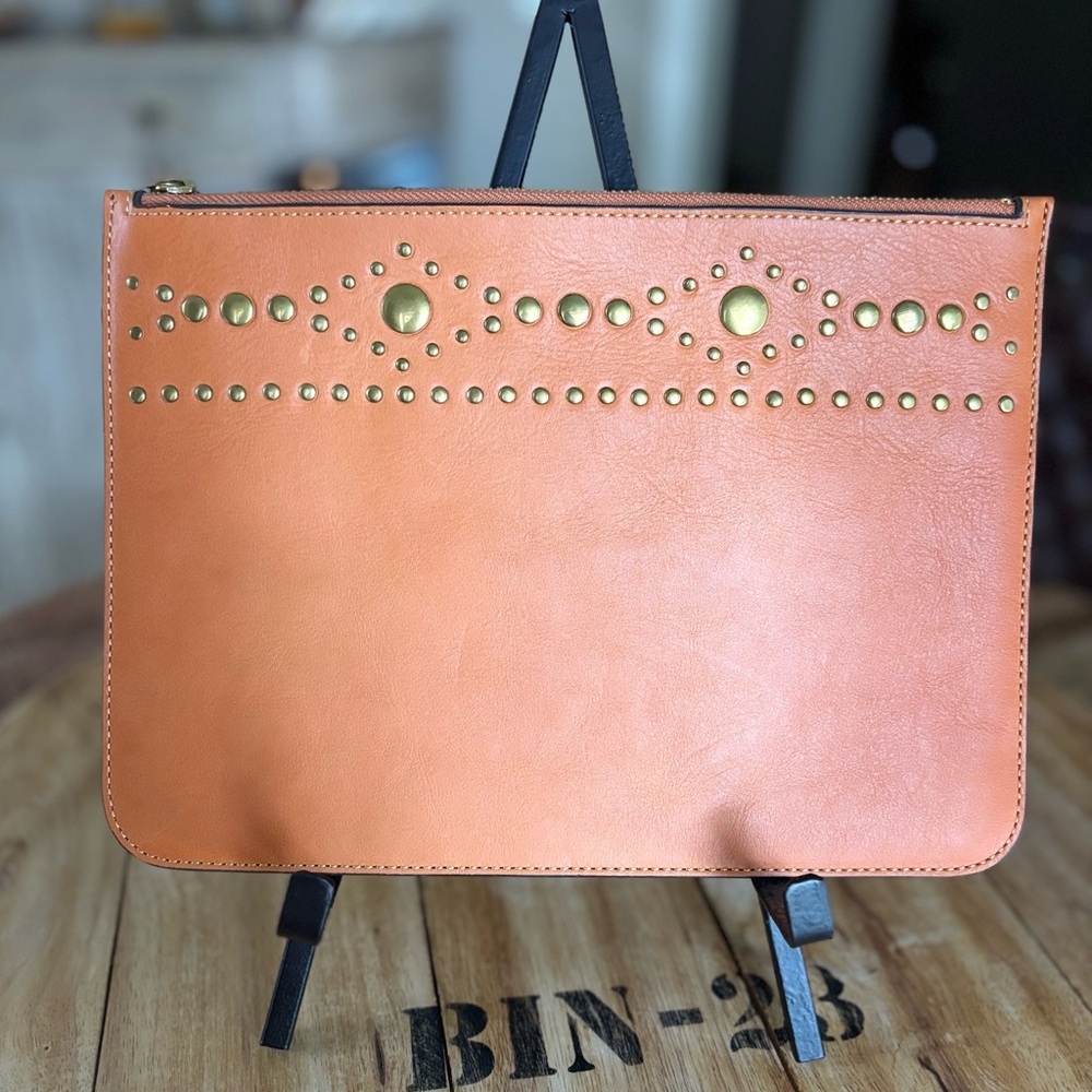 FRYE Studded Leather Clutch  8 1/2” x 11 1/2”
